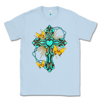 Dusty Blue cross with heart shaped gemstone and butterfly Classic Tee - texasbilliewilder
