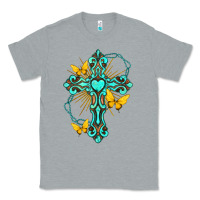 Heather Grey cross with heart shaped gemstone and butterfly Classic Tee - texasbilliewilder