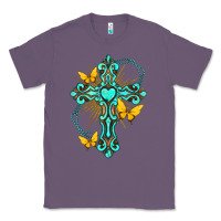 Lavender cross with heart shaped gemstone and butterfly Classic Tee - texasbilliewilder