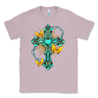 Lilac cross with heart shaped gemstone and butterfly Classic Tee - texasbilliewilder