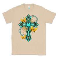 Mushroom cross with heart shaped gemstone and butterfly Classic Tee - texasbilliewilder