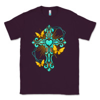 Plum cross with heart shaped gemstone and butterfly Classic Tee - texasbilliewilder