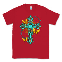 Red cross with heart shaped gemstone and butterfly Classic Tee - texasbilliewilder
