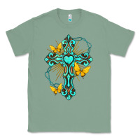 Sage cross with heart shaped gemstone and butterfly Classic Tee - texasbilliewilder