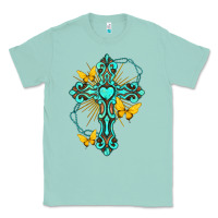 Seafoam cross with heart shaped gemstone and butterfly Classic Tee - texasbilliewilder