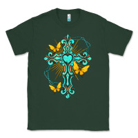 Sports Green cross with heart shaped gemstone and butterfly Classic Tee - texasbilliewilder