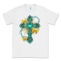 Cross With Heart Shaped Gemstone And Butterfly Classic Tee | Teevron