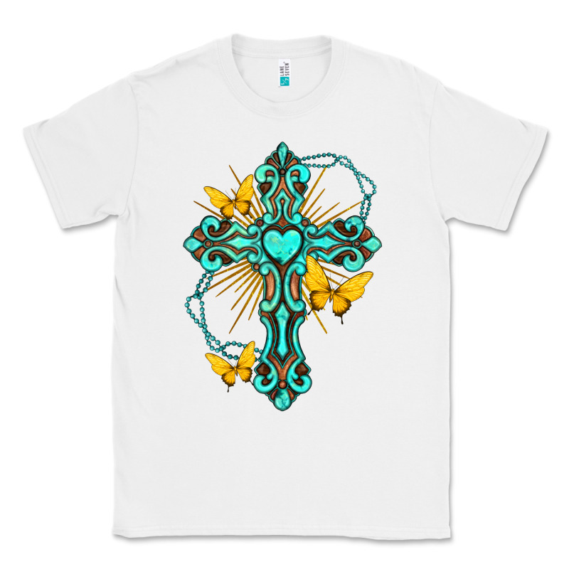 Cross With Heart Shaped Gemstone And Butterfly Classic Tee by texasbilliewilder | Teevron