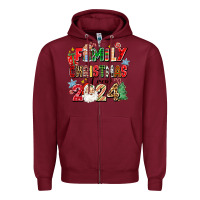 Burgundy family christmas crew 2024 Zipper Hoodie - Zillion Design Studio
