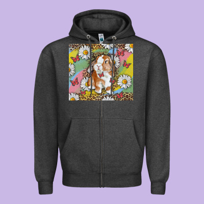 Zipper Hoodie Watercolor Easter Bunny With Daisy