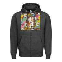 Charcoal Heather Watercolor Easter Bunny With Daisy Zipper Hoodie - RanaPortraitStore
