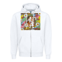 White Watercolor Easter Bunny With Daisy Zipper Hoodie - RanaPortraitStore