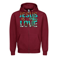 Burgundy jesus is love Zipper Hoodie - texasbilliewilder