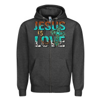 Charcoal Heather jesus is love Zipper Hoodie - texasbilliewilder