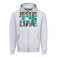 Heather Grey jesus is love Zipper Hoodie - texasbilliewilder