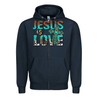 Navy jesus is love Zipper Hoodie - texasbilliewilder