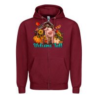 Burgundy Welcome fall pig Zipper Hoodie - RanaPortraitStore