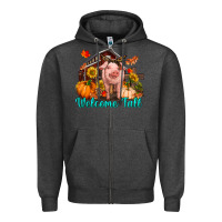 Charcoal Heather Welcome fall pig Zipper Hoodie - RanaPortraitStore