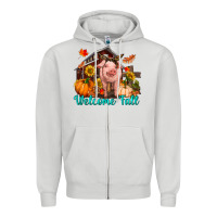 Dove Grey Welcome fall pig Zipper Hoodie - RanaPortraitStore