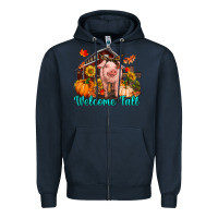 Navy Welcome fall pig Zipper Hoodie - RanaPortraitStore
