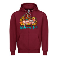 Burgundy Welcome fall pigs Zipper Hoodie - RanaPortraitStore