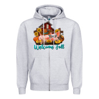 Heather Grey Welcome fall pigs Zipper Hoodie - RanaPortraitStore