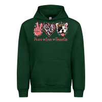 Forest Green Peace Love French Bulldog Urban Hoodie - Jasminsmagicworld