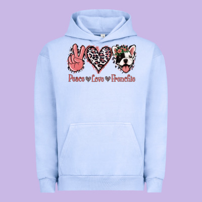 Peace Love French Bulldog Urban Hoodie Designed By Jasminsmagicworld