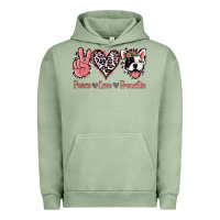 Pigment Oil Green Peace Love French Bulldog Urban Hoodie - Jasminsmagicworld