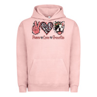 Pigment Salmon Peace Love French Bulldog Urban Hoodie - Jasminsmagicworld