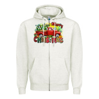 Oatmeal Heather merry christmas truck Zipper Hoodie - Zillion Design Studio