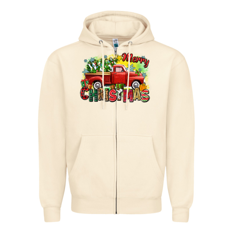 Merry Christmas Truck Zipper Hoodie by Zillion Design Studio | Teevron