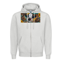 Dove Grey Baby cow with sunflower and leopard Zipper Hoodie - RanaPortraitStore