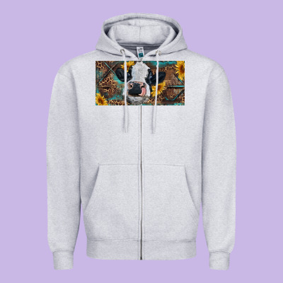 Zipper Hoodie Baby cow with sunflower and leopard