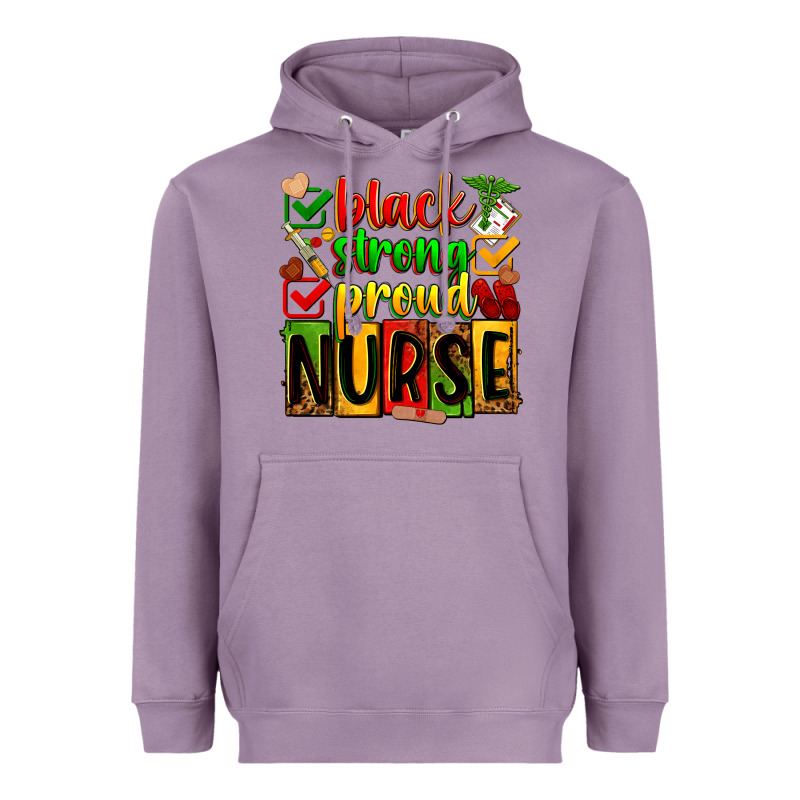 Black Strong Proud Nurse Juneteeenth Heavyweight Hoodie by Zillion Design Studio | Teevron