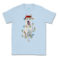Dusty Blue Christmas White Shepherd With Christmas Lights Classic Tee - RanaPortraitStore