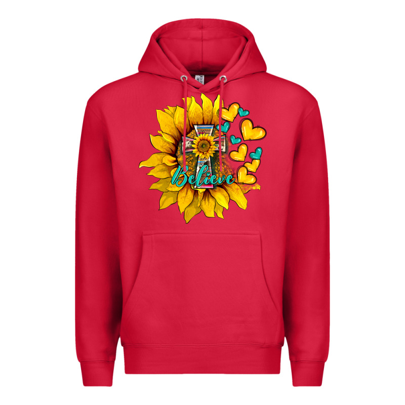 Western Sunflower  Cross Believe Premium Hoodie by BarkalooDesign | Teevron