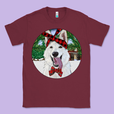 Christmas White Shepherd With Cowhide Classic Tee Designed By Ranaportraitstore