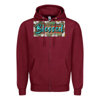 Burgundy Blessed With Daisy And Leopard Zipper Hoodie - RanaPortraitStore