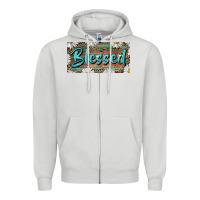 Dove Grey Blessed With Daisy And Leopard Zipper Hoodie - RanaPortraitStore