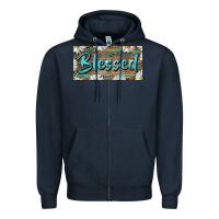 Navy Blessed With Daisy And Leopard Zipper Hoodie - RanaPortraitStore
