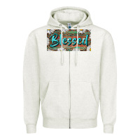 Oatmeal Heather Blessed With Daisy And Leopard Zipper Hoodie - RanaPortraitStore