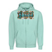 Seafoam Blessed With Daisy And Leopard Zipper Hoodie - RanaPortraitStore