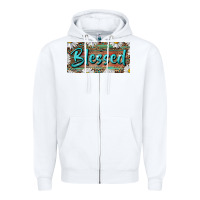 White Blessed With Daisy And Leopard Zipper Hoodie - RanaPortraitStore