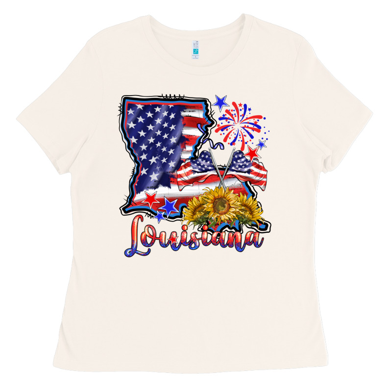 4th Of July  Louisiana Map Ladies Tee by BarkalooDesign | Teevron