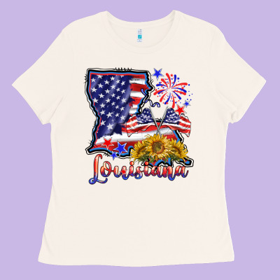 4th Of July  Louisiana Map Ladies Tee Designed By Barkaloodesign