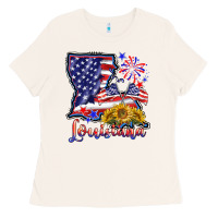 Bone 4th of july  louisiana map Ladies Tee - BarkalooDesign
