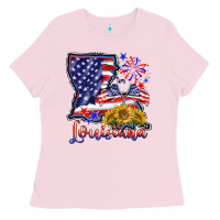 Bubblegum Pink 4th of july  louisiana map Ladies Tee - BarkalooDesign