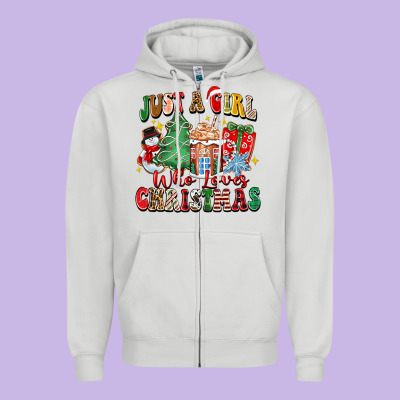 Just A Girl Who Loves Christmas Zipper Hoodie Designed By Zillion Design Studio