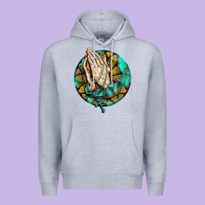 Western Praying Hands Prayer Rosary  Faith Cross Premium Hoodie Designed By Barkaloodesign